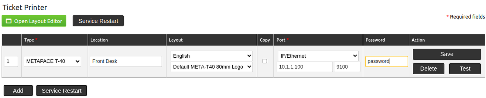 Ticket printer configuration - IACBOX